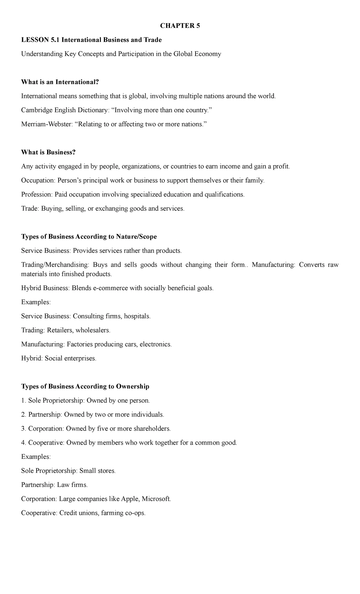 CHAPTER 5: OVERVIEW OF INTERNATIONAL BUSINESS & TRADE (IBT) - Studocu