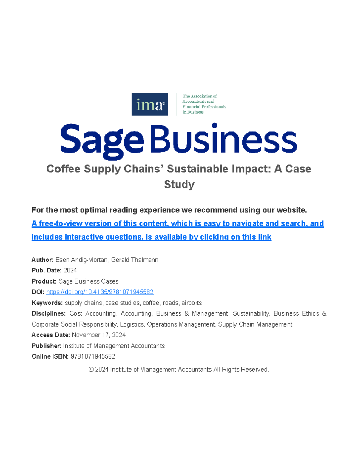 Coffee Supply Chains: Sustainable Impact Case Study Analysis - Studocu