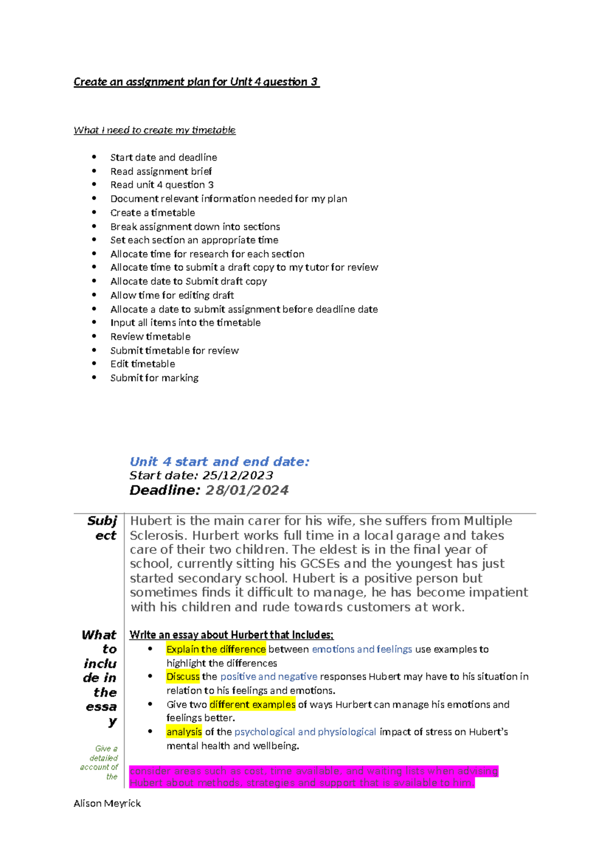 Assignment 3 plan for essay final - Create an assignment plan for Unit ...