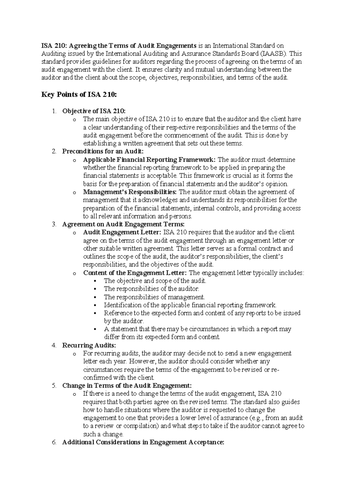 ISA 210 Summary: Key Guidelines for Audit Engagements and ...