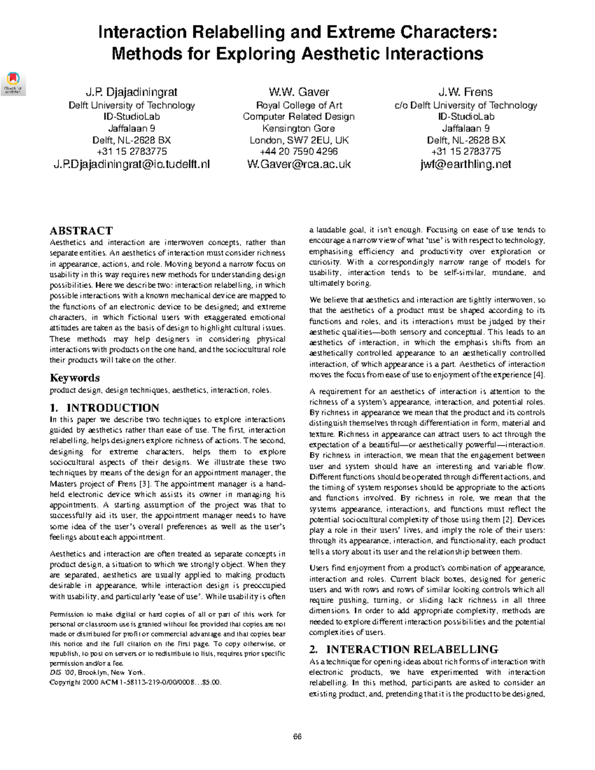 Interaction Relabelling & Extreme Characters: Aesthetic Interaction ...