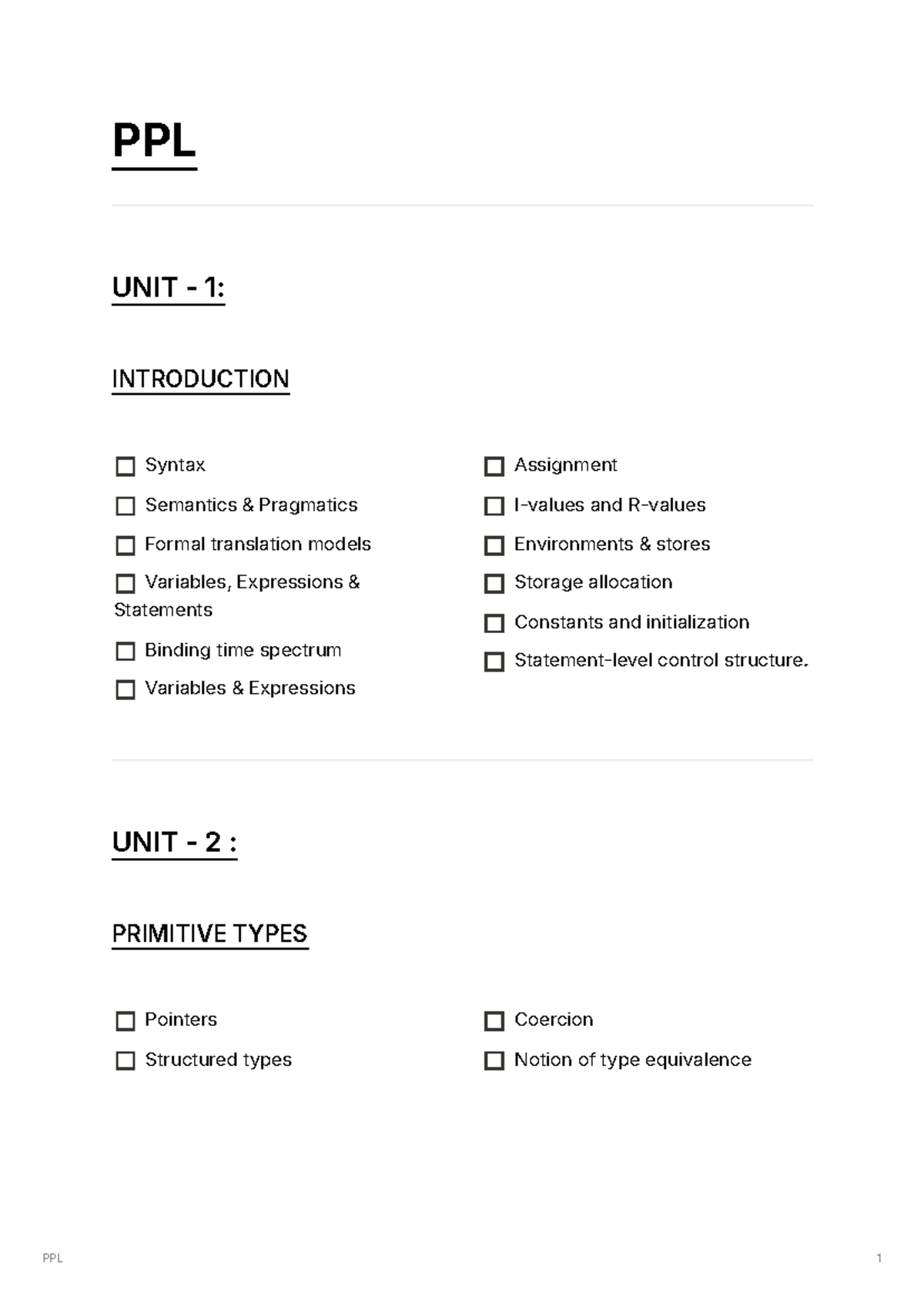 PPL Syllabus Overview: Key Concepts and Topics in Programming Language ...