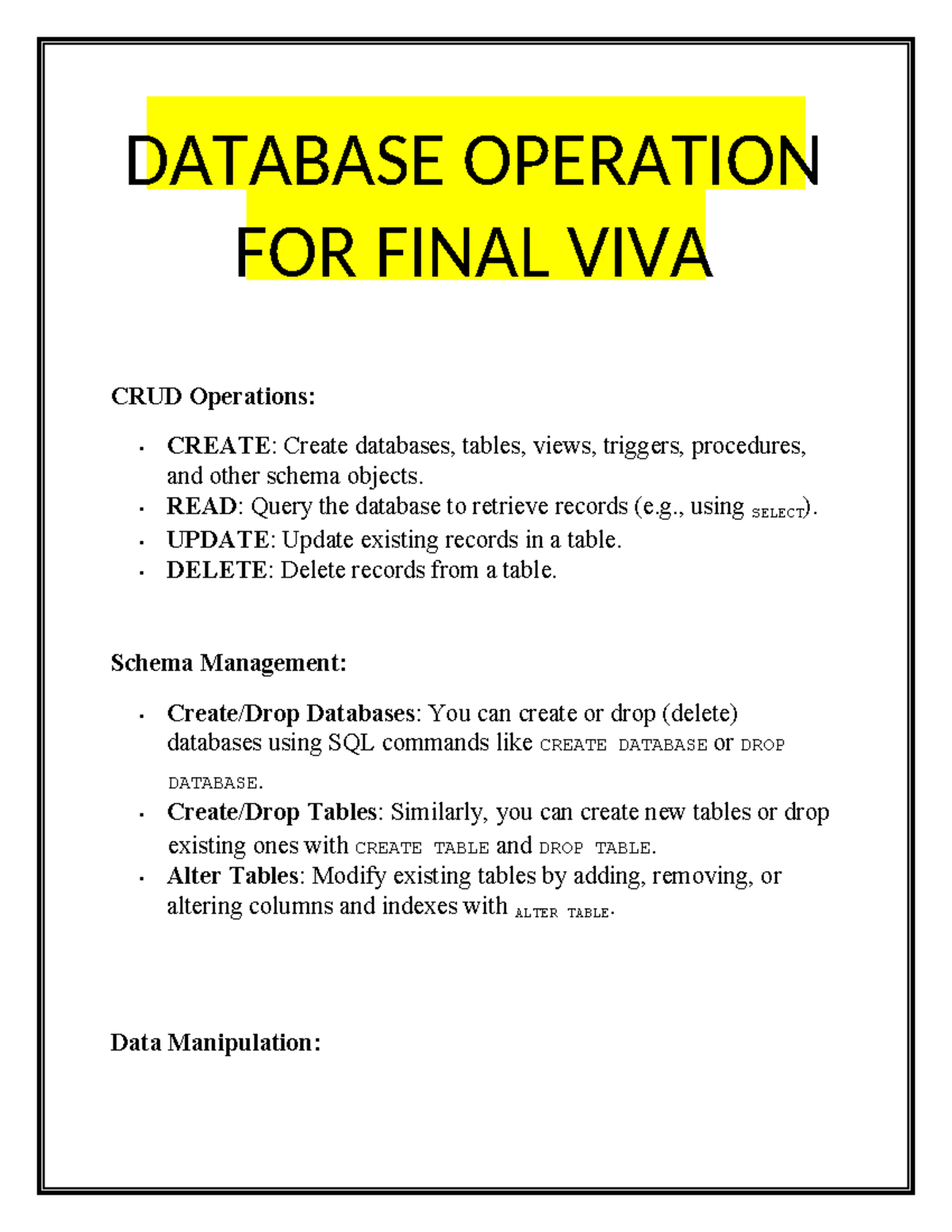 Database Operation - DATABASE OPERATION FOR FINAL VIVA CRUD Operations ...