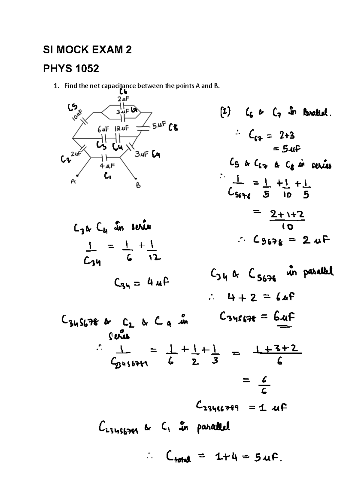 方 SI MOCK EXAM 2 KEY PHYS 1052 - Practice Solutions - Studocu