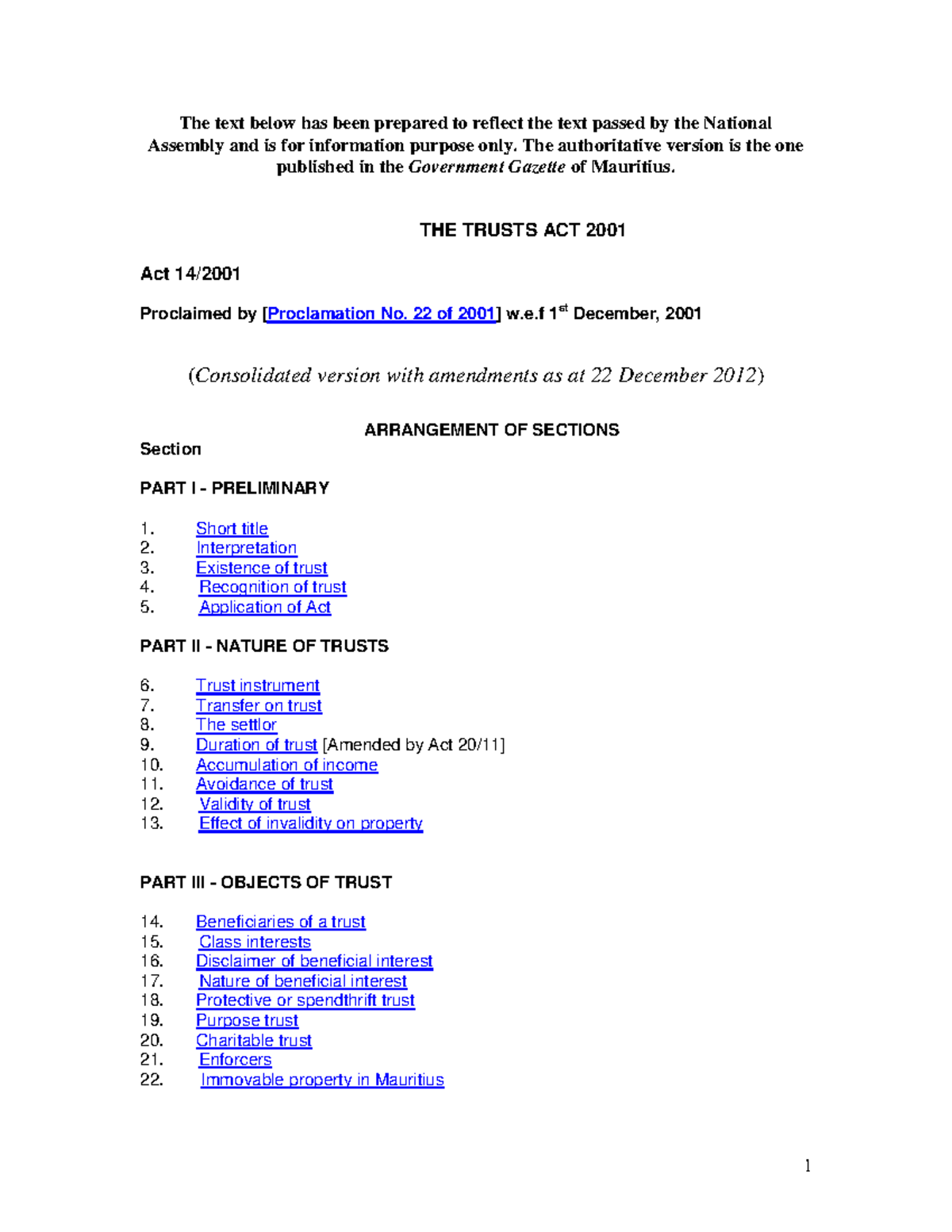 The Trusts Act 2001 (Amended 08/01/13) - Comprehensive Overview - Studocu
