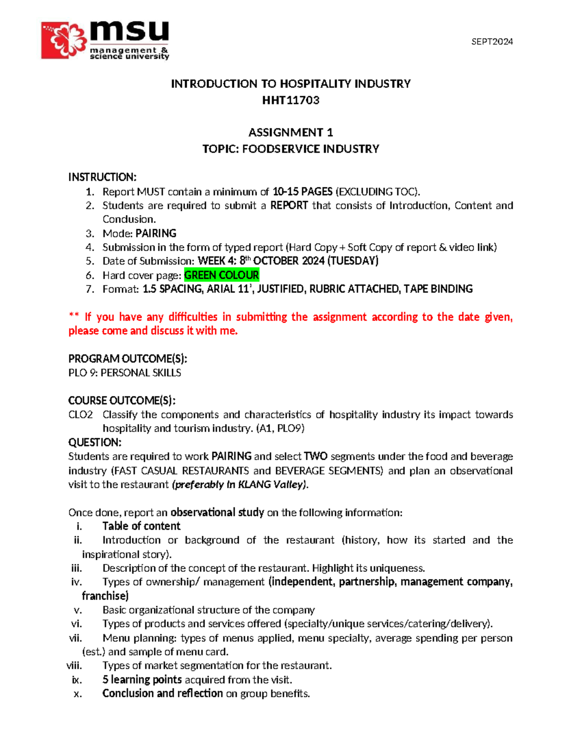 HHT11703 Assignment 1: Observational Study of Foodservice Industry ...