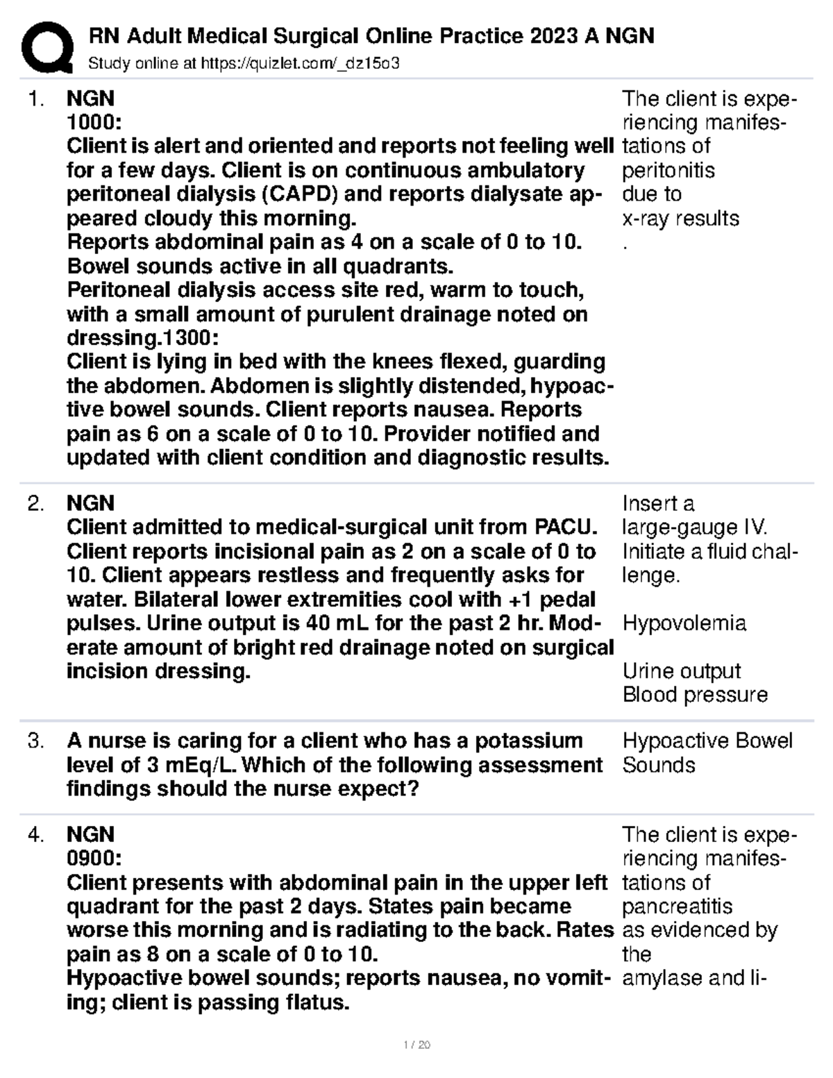 Medsurg 2 Practice A Study Guide: Key Concepts and Case Scenarios - Studocu