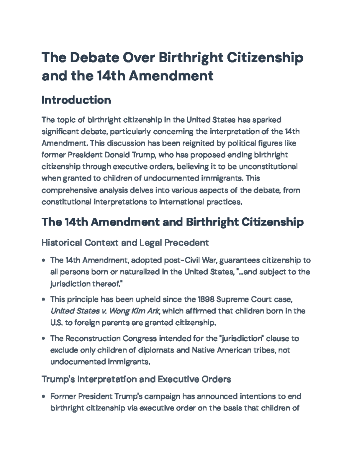 Debate on Birthright Citizenship and the 14th Amendment Analysis - The ...
