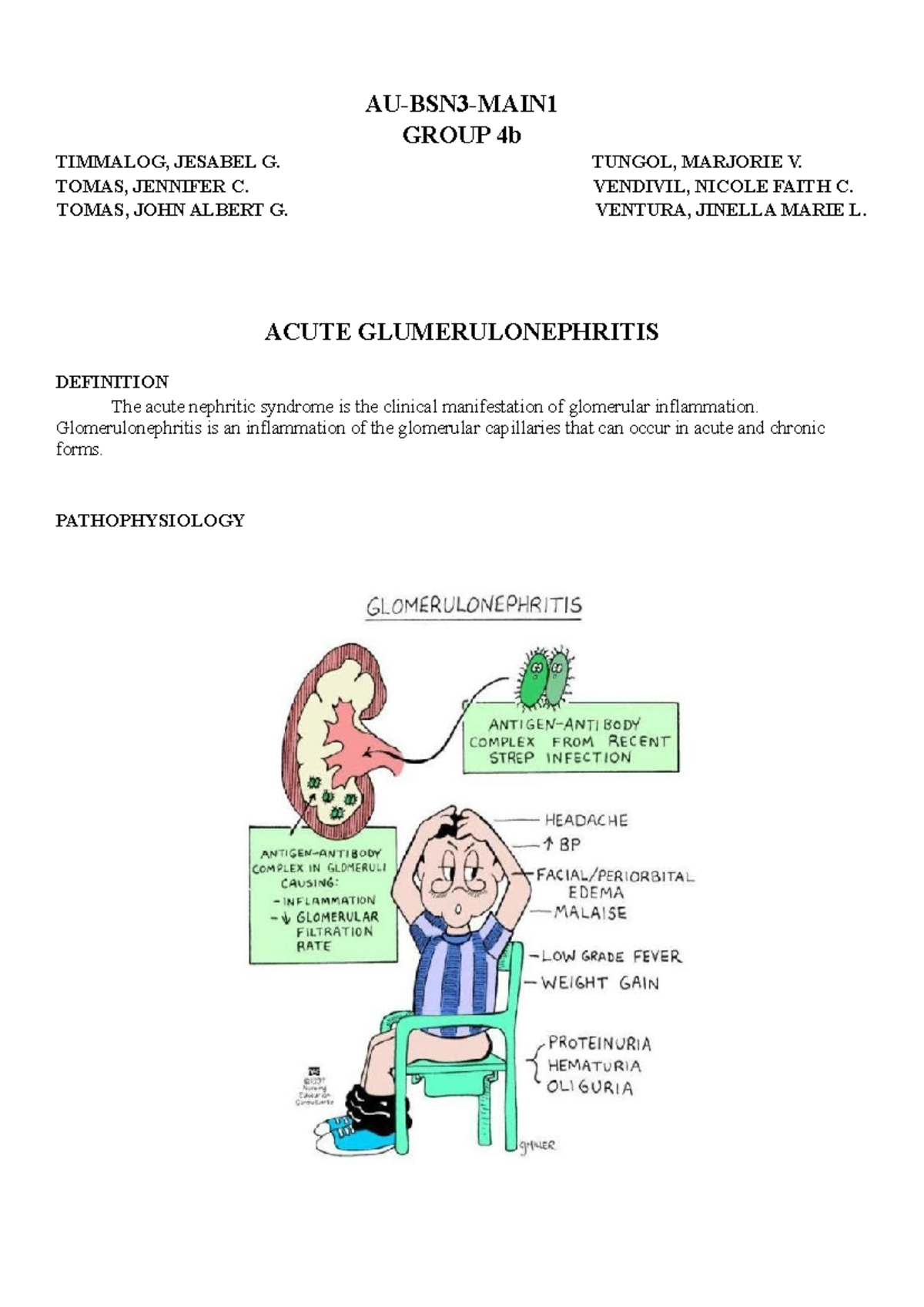 ACUTE GLOMERULONEPHRITIS: DEFINITION & PATHOPHYSIOLOGY LAB NOTES - Studocu