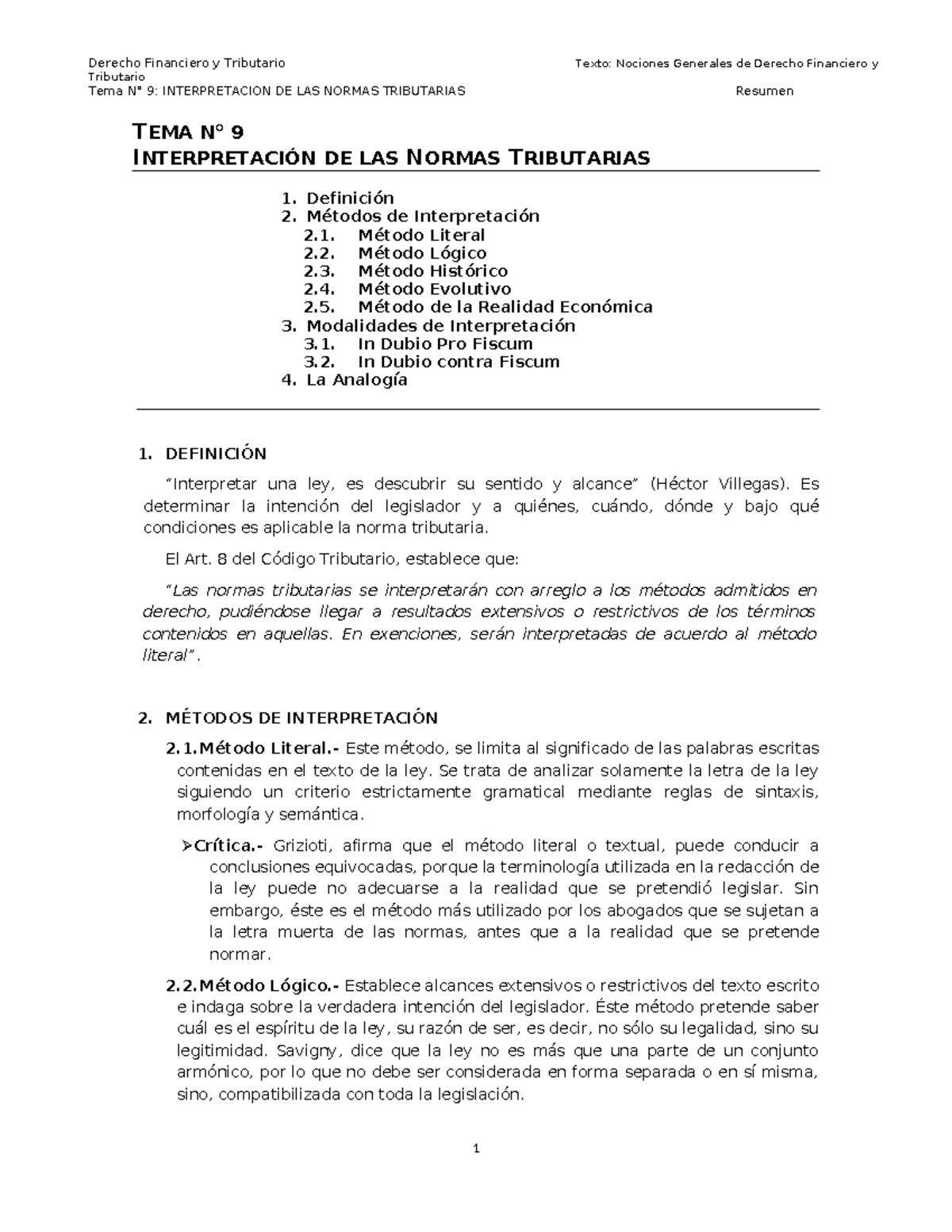 Derecho Financiero y Tributario - TEMA 9: Interpretación de Normas ...