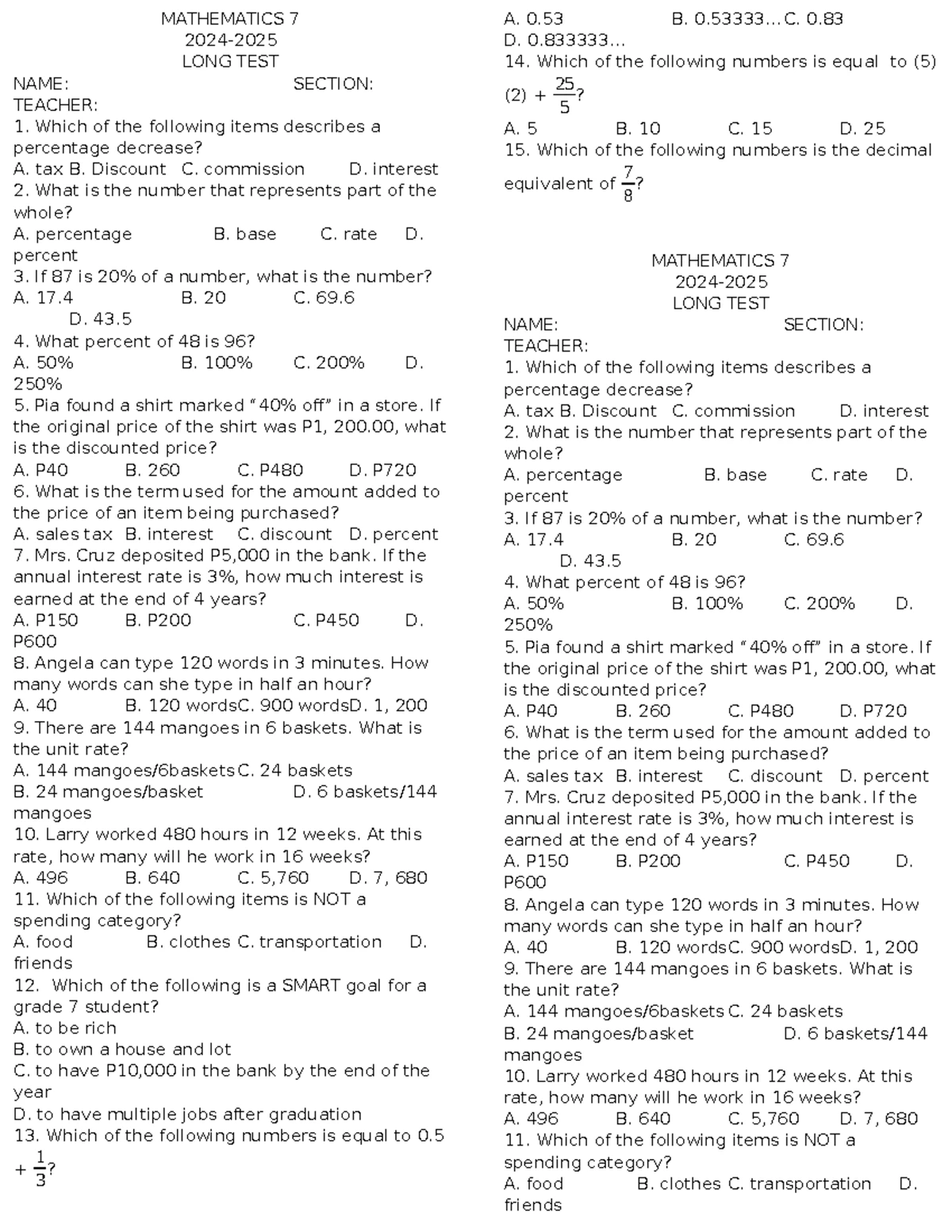 MAT 7 Chapter 1 Quiz - Understanding Polygons and Angles - Studocu