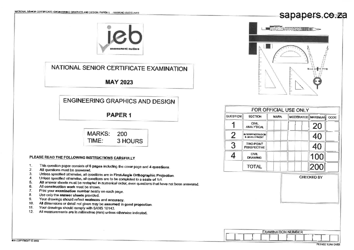 EGD P1 May 2023: Marking Guidelines for Engineering Graphics Exam - Studocu
