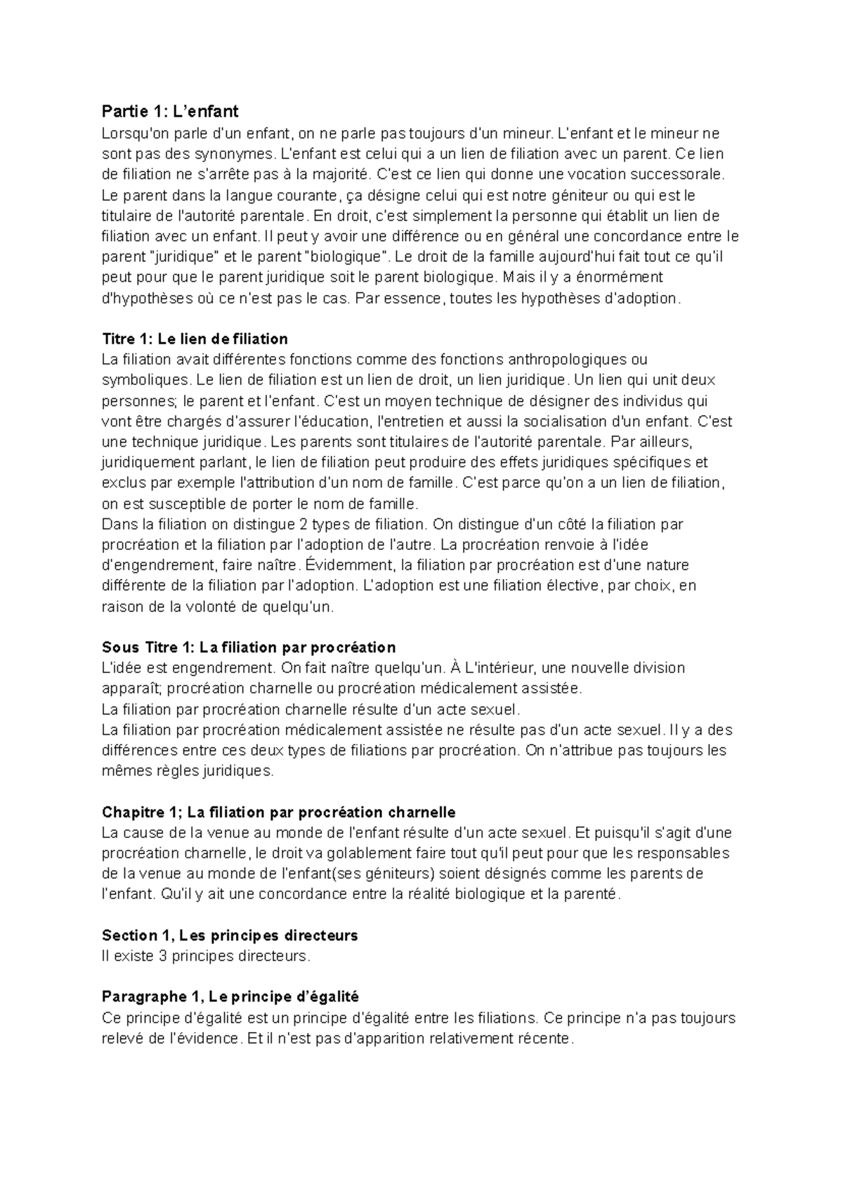 Partie 1: Le lien de filiation et ses implications juridiques en droit ...