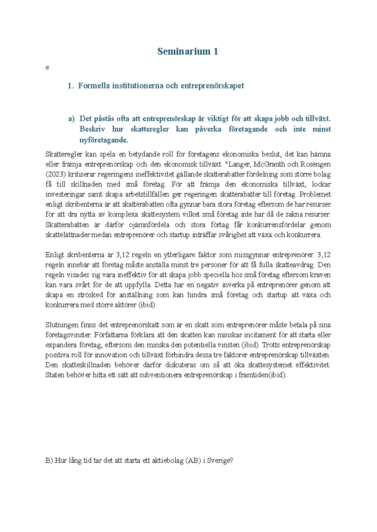 FIN 101: Assignment 1 - Overview of Financial Markets and ...
