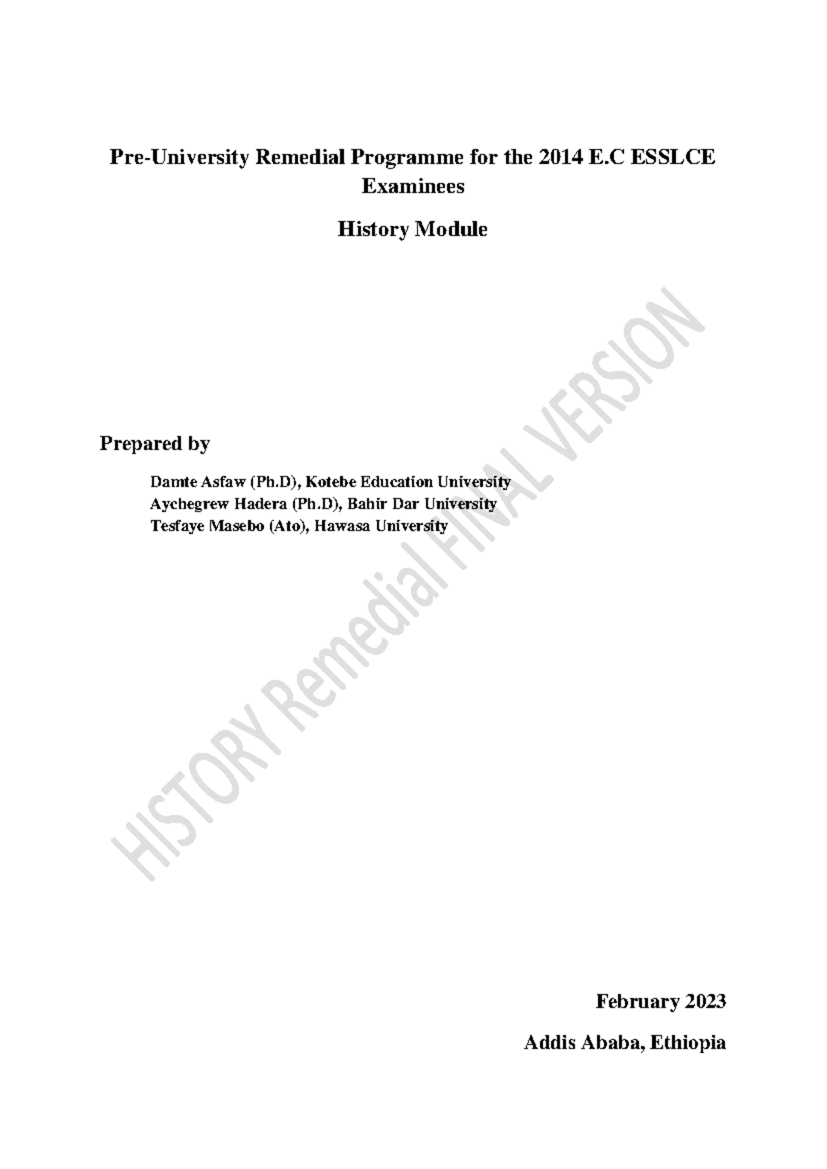 History Remedial Course Outline for Pre-University E ESSLCE - Studocu