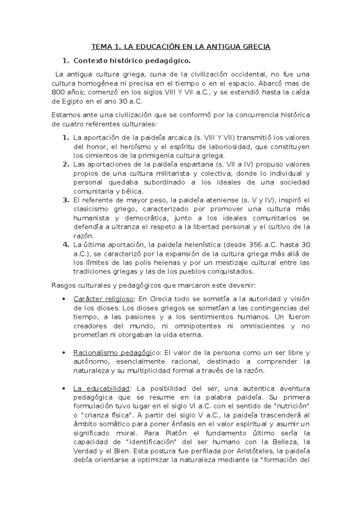 TEMA 1: LA EDUCACIÓN EN LA ANTIGUA GRECIA - Contexto y Aportaciones ...