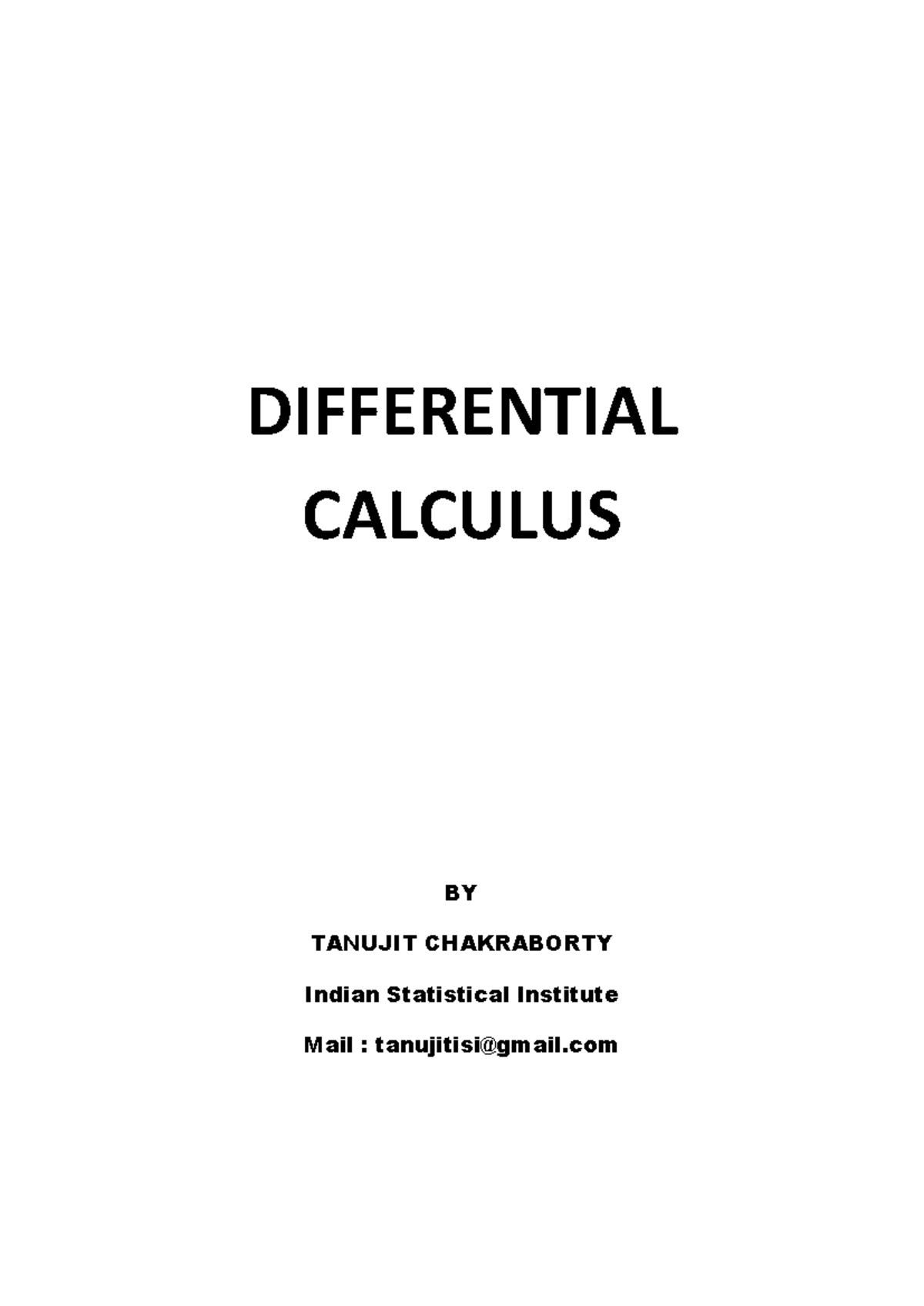 Differential Calculus Lecture Notes - T. Chakraborty - Studocu