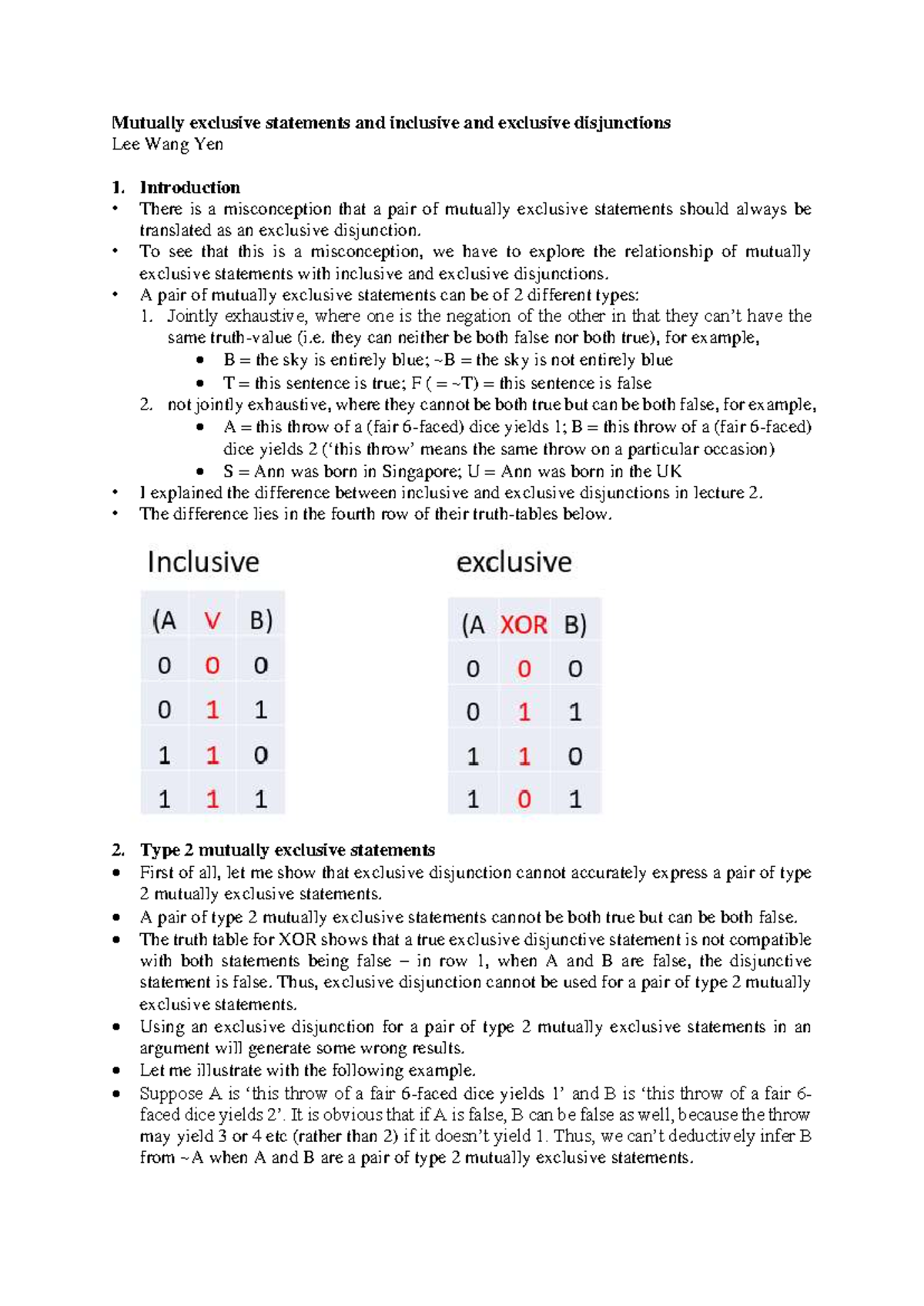 Mutually Exclusive Statements & Disjunctions: A Study Guide for Logic ...