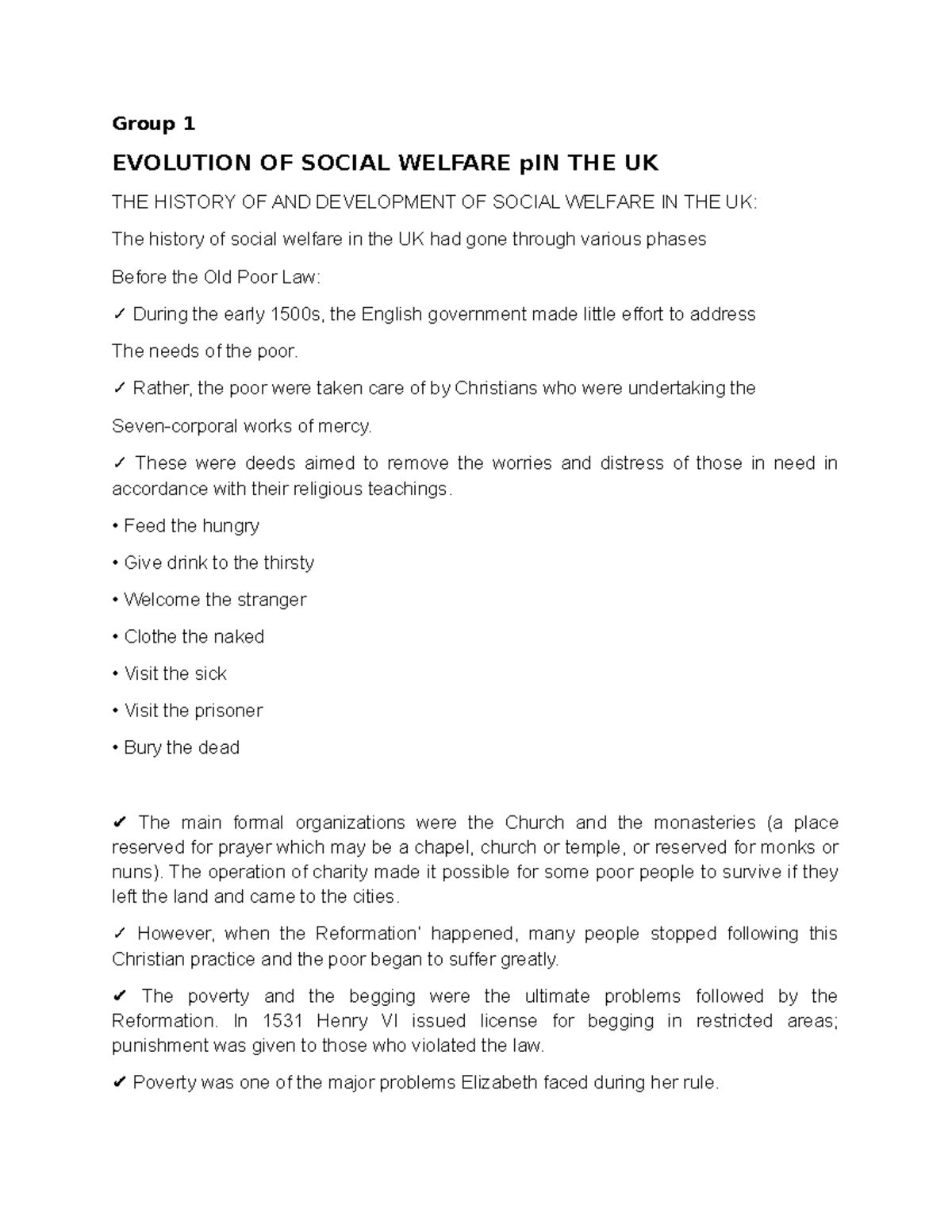 Group 1 - Evolution of Social Welfare in the UK: A Historical Overview ...