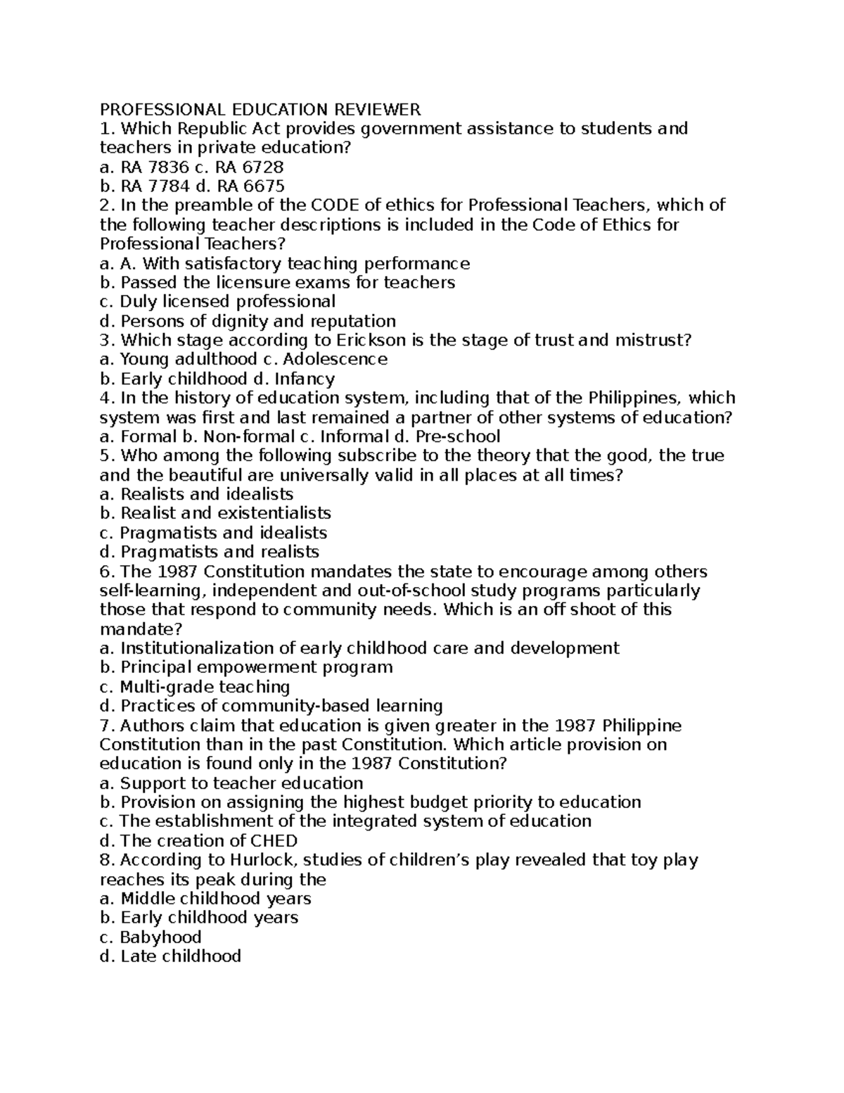 Professional Education Reviewer - PROFESSIONAL EDUCATION REVIEWER Which ...