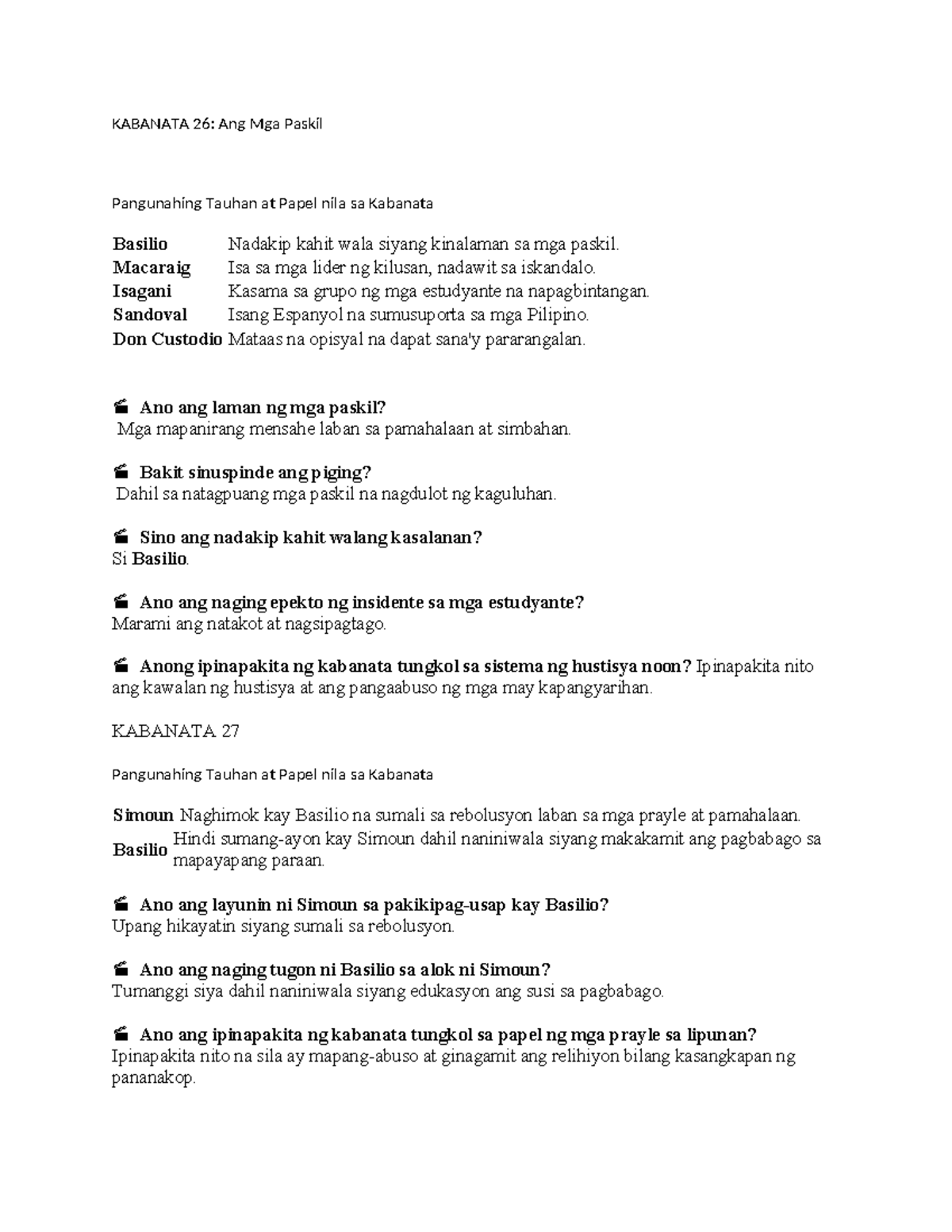 reviewer about junior - KABANATA 26: Ang Mga Paskil Pangunahing Tauhan ...