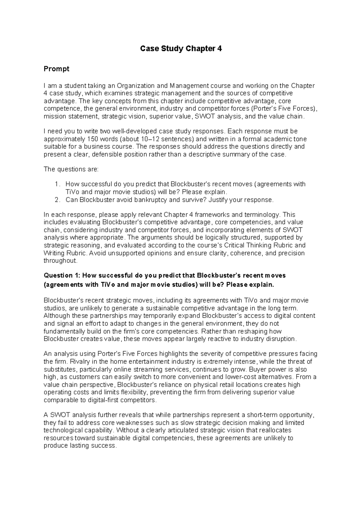 Case Study Analysis: Org & Mgmt - Chapter 4 Insights - Studocu