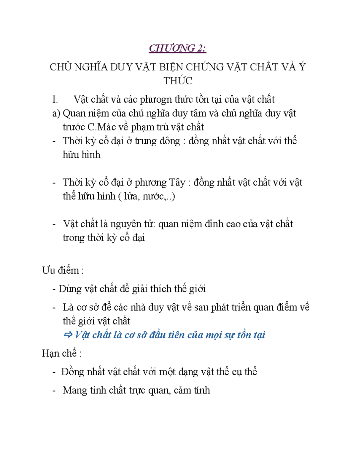 CHƯƠNG 2: CHỦ NGHĨA DUY VẬT BIỆN CHỨNG VÀ VẬT CHẤT - Studocu