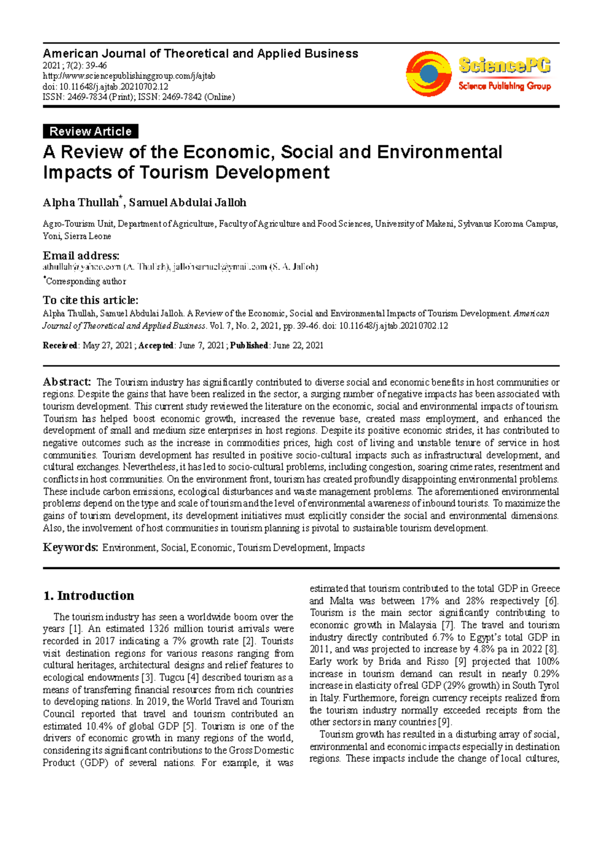 A Review of Economic, Social & Environmental Impacts of Tourism ...