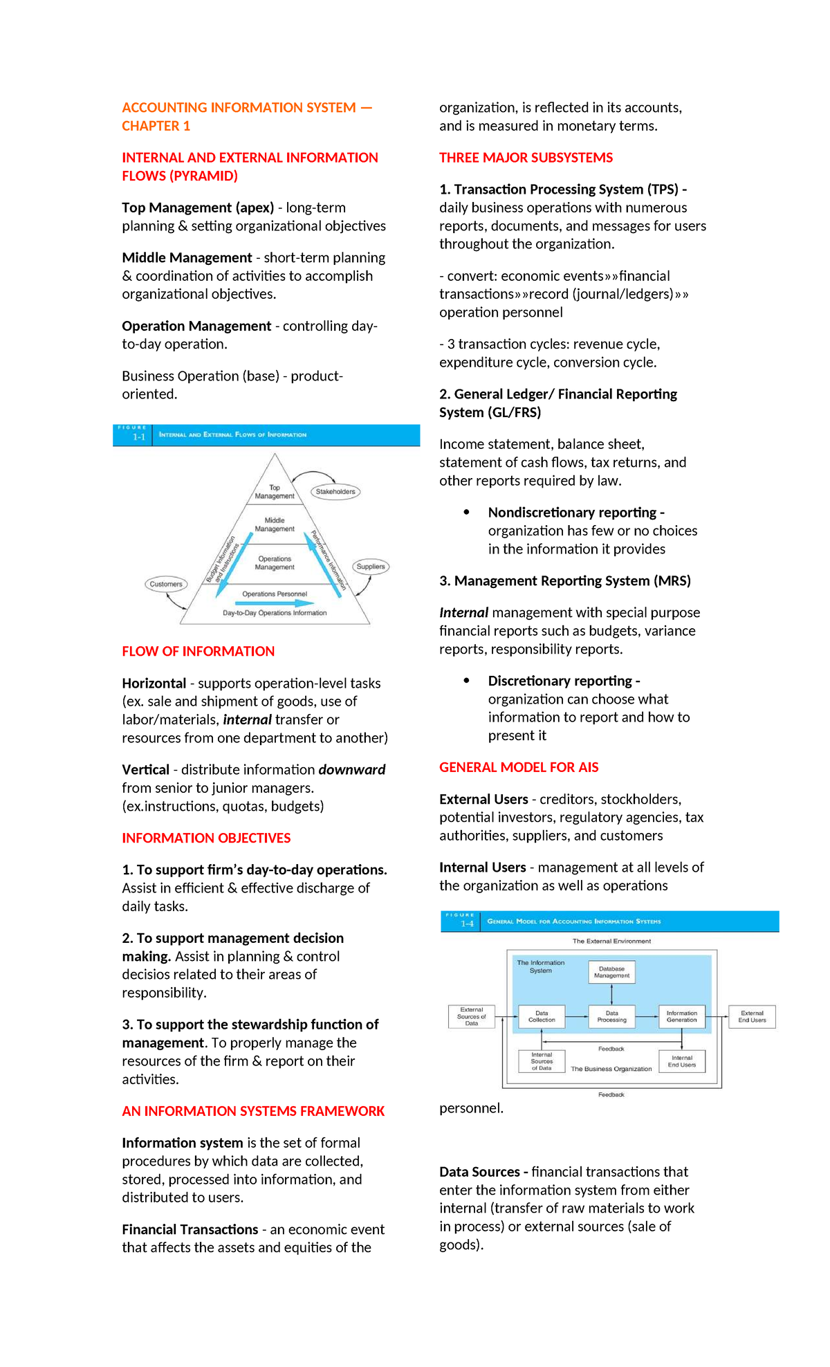 AIS-1-2 Lecture Notes: Accounting Information Systems Overview - Studocu