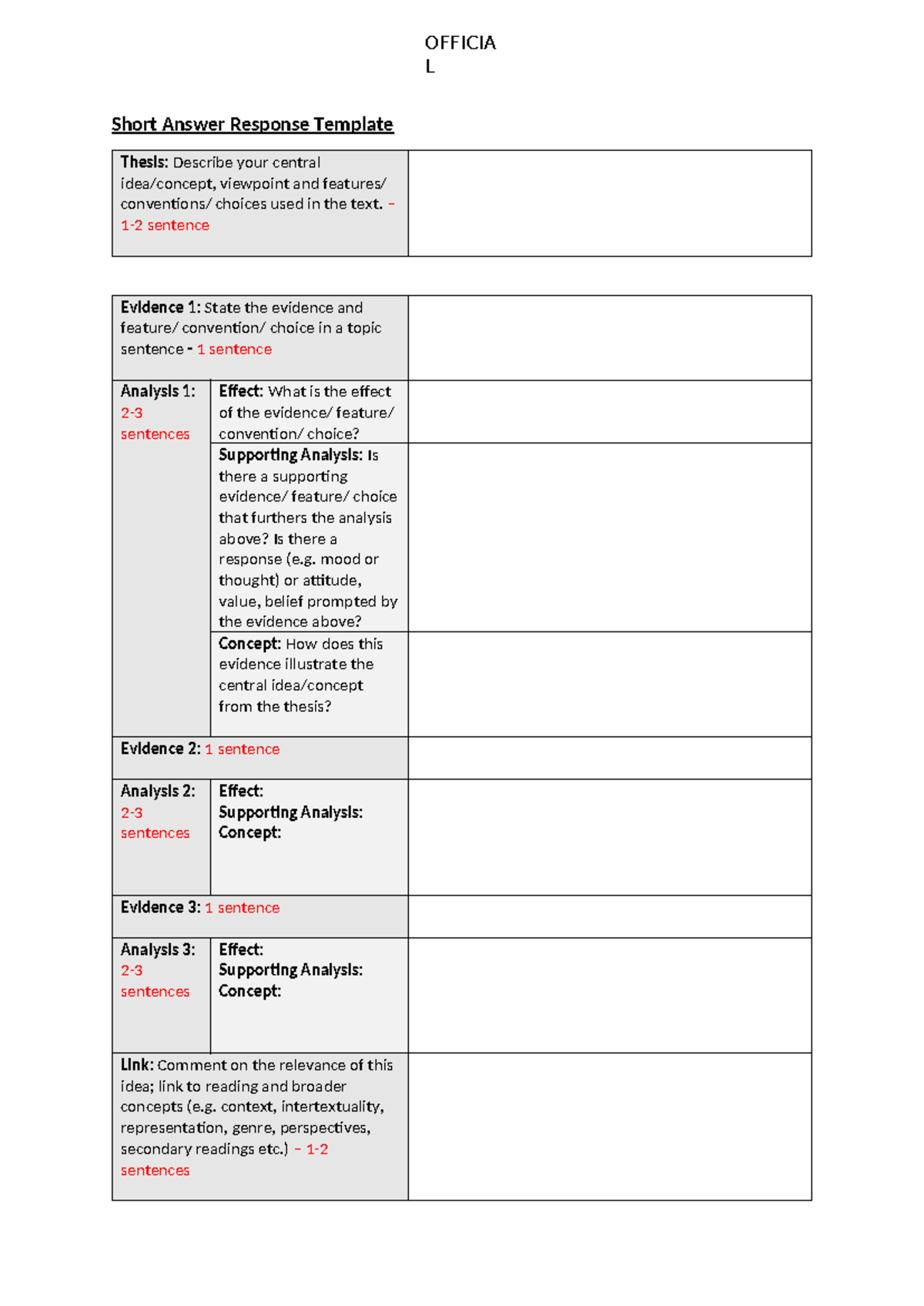 ENG 101 Short Answer Response Template Guide - Studocu