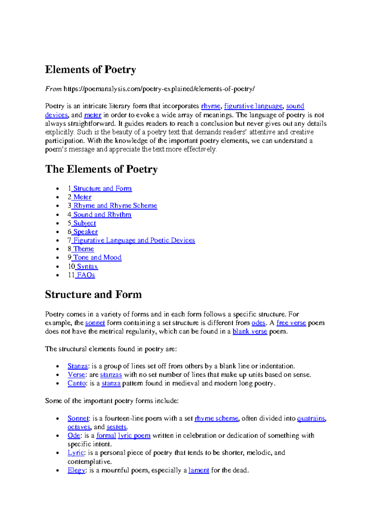 Elements of Poetry: Key Features, Structure, and Themes Explained - Studocu