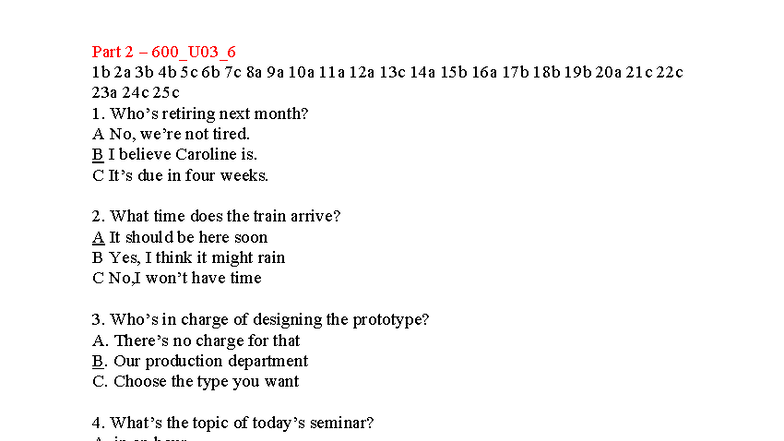 Part 2 - 600 U03 6 - Transcript of Questions and Answers - Studocu