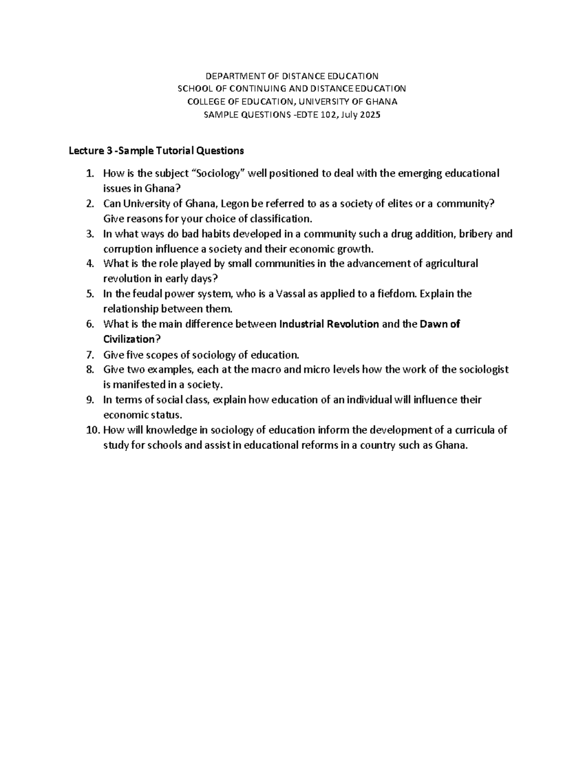 2025 EDTE 102 Lecture 3: Sample Tutorial Questions on Education Issues ...