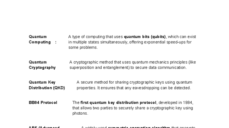 Quantum Computing and Cryptography Overview: QKD, AES, and Flask - Studocu