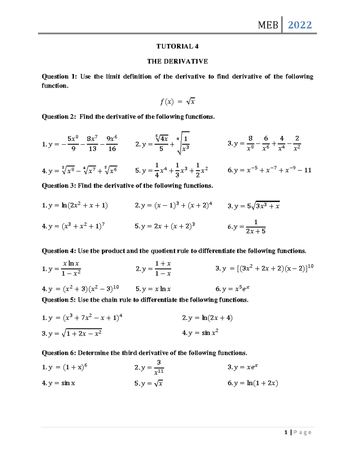 MEB 2022 TUT 5 - Tut exercises - MEB 2022 1 | P a g e TUTORIAL 5 ...