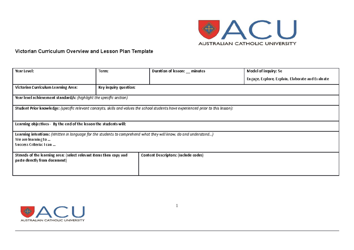 Victorian Curriculum Lesson Plan Template: Overview & Inquiry Model ...