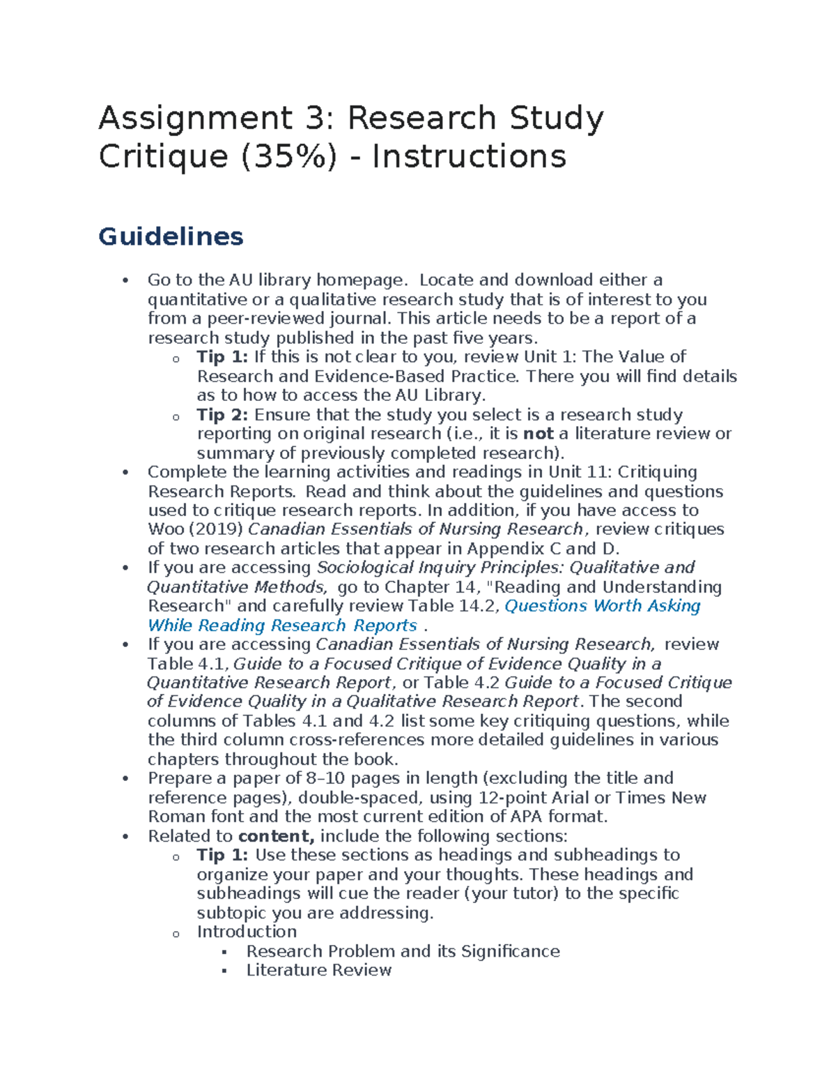 Assignment 3: Critique of a Research Study (Quant/Qual) - Studocu