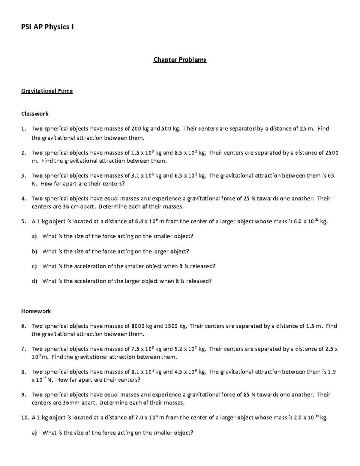 Ap-phys1 gravitation-skill-building-problems 2023-10-27 - PSI AP ...