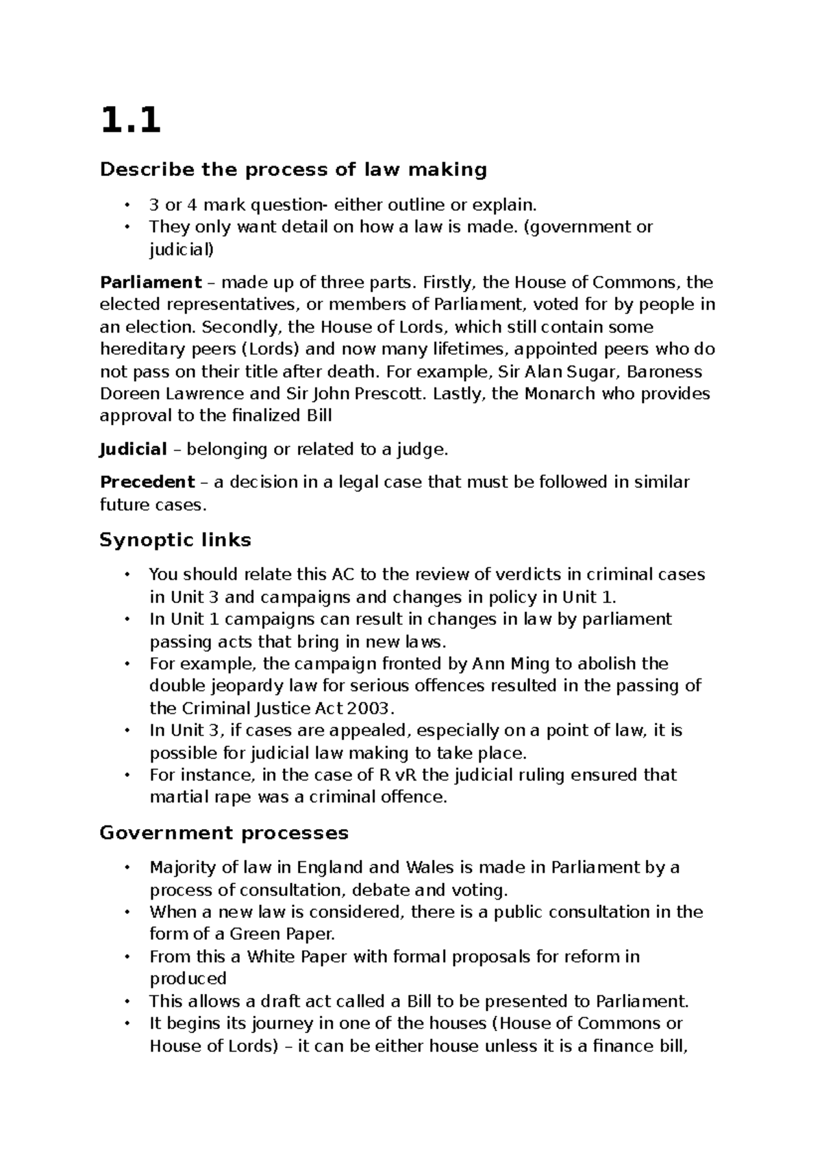 Unit 4: Law Making Processes - Class Notes and Key Concepts - Studocu