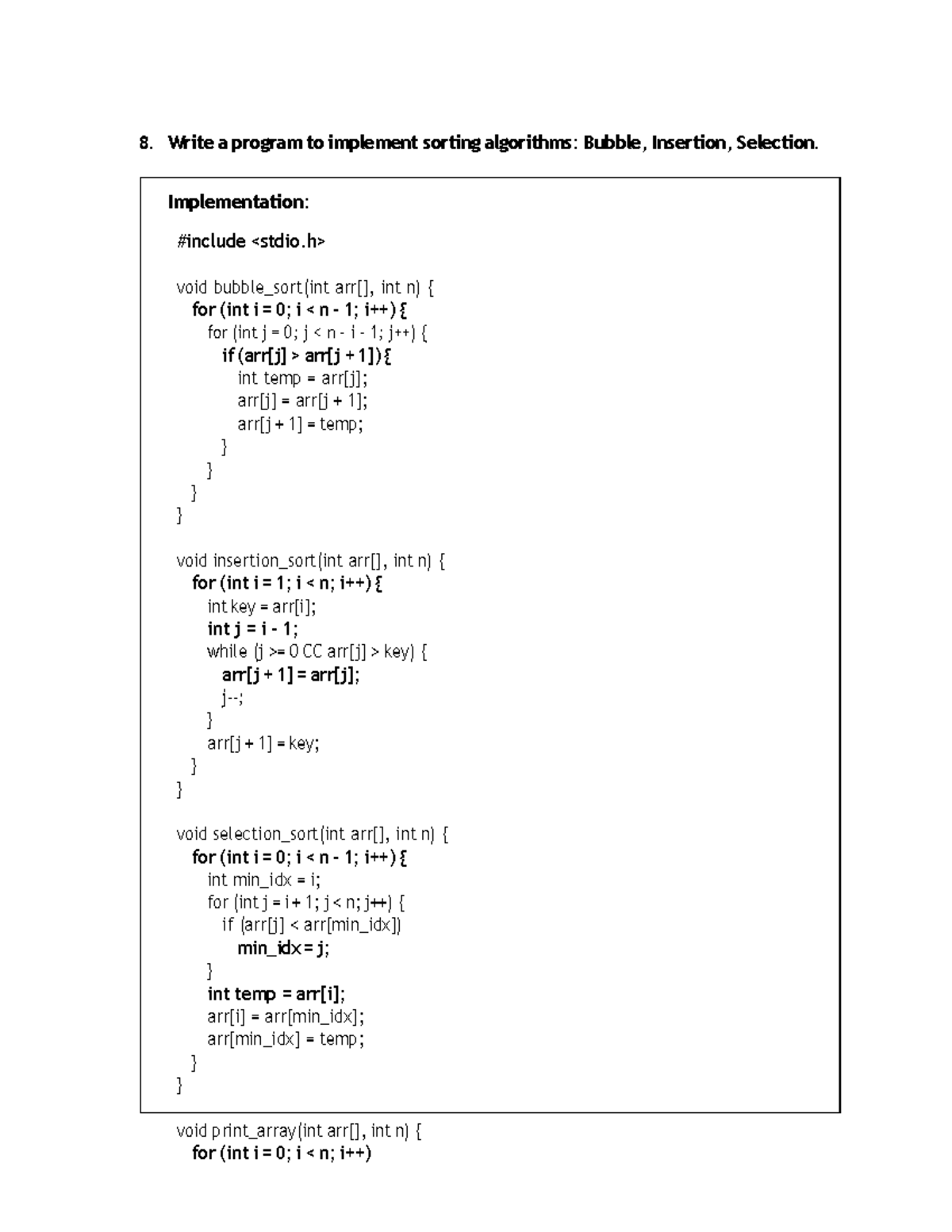 DS Lab Programs 8-11: Sorting Algorithms & BST Implementation - Studocu