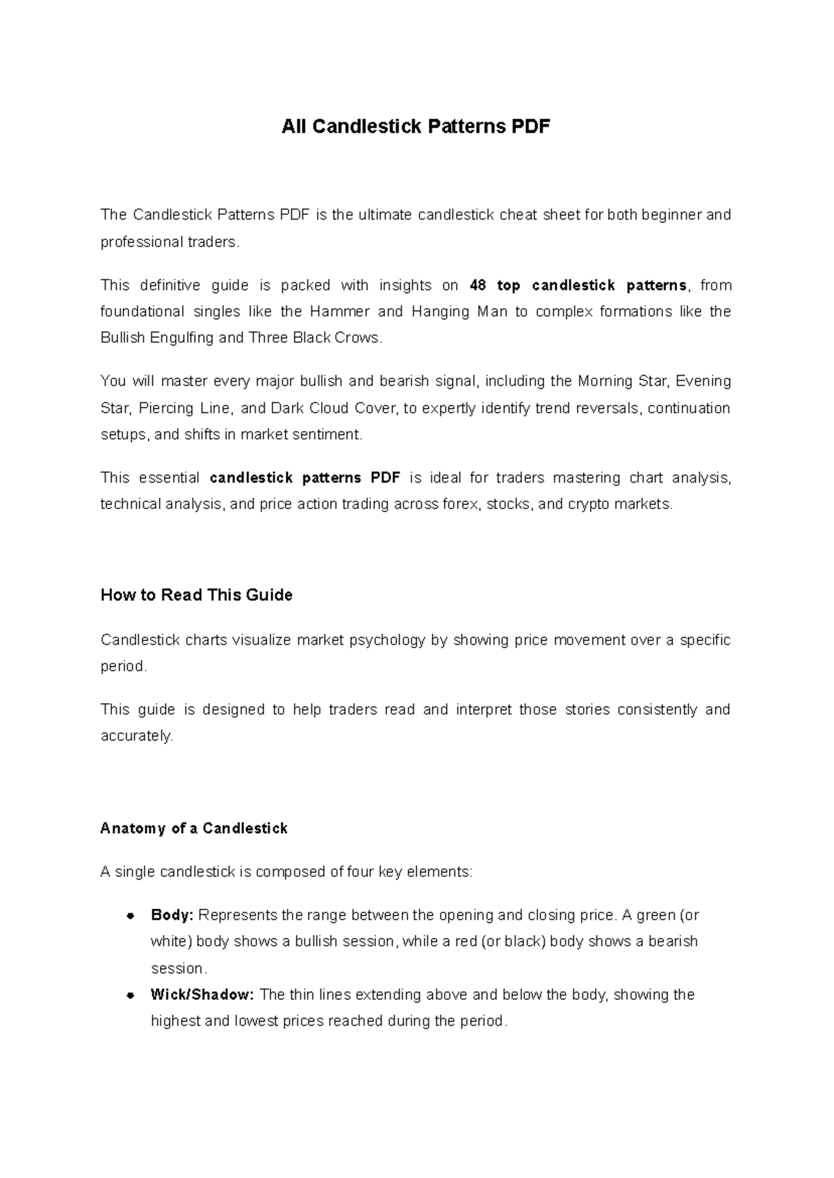 Comprehensive Guide to Candlestick Patterns PDF for Traders - Studocu