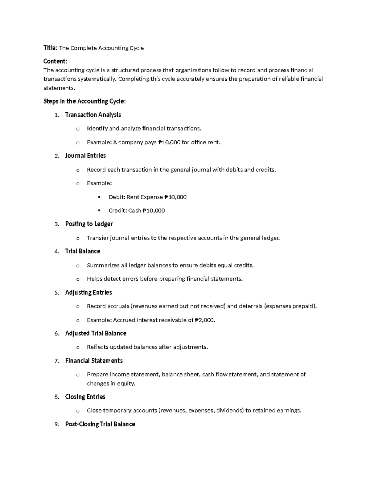 Accounting Cycle Notes: A Comprehensive Overview of Steps - Studocu