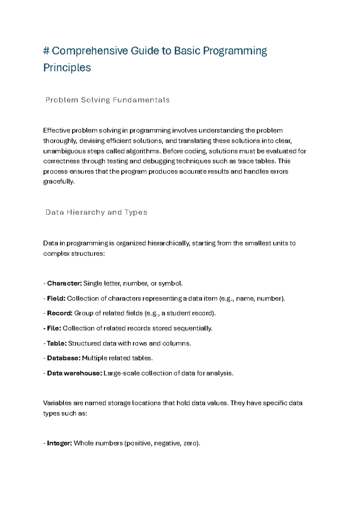 Comprehensive Guide to Basic Programming Principles (CS101) - Studocu