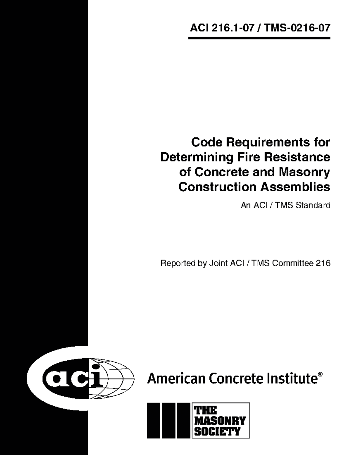 ACI TMS 216: Fire Resistance of Concrete & Masonry Assemblies - Studocu
