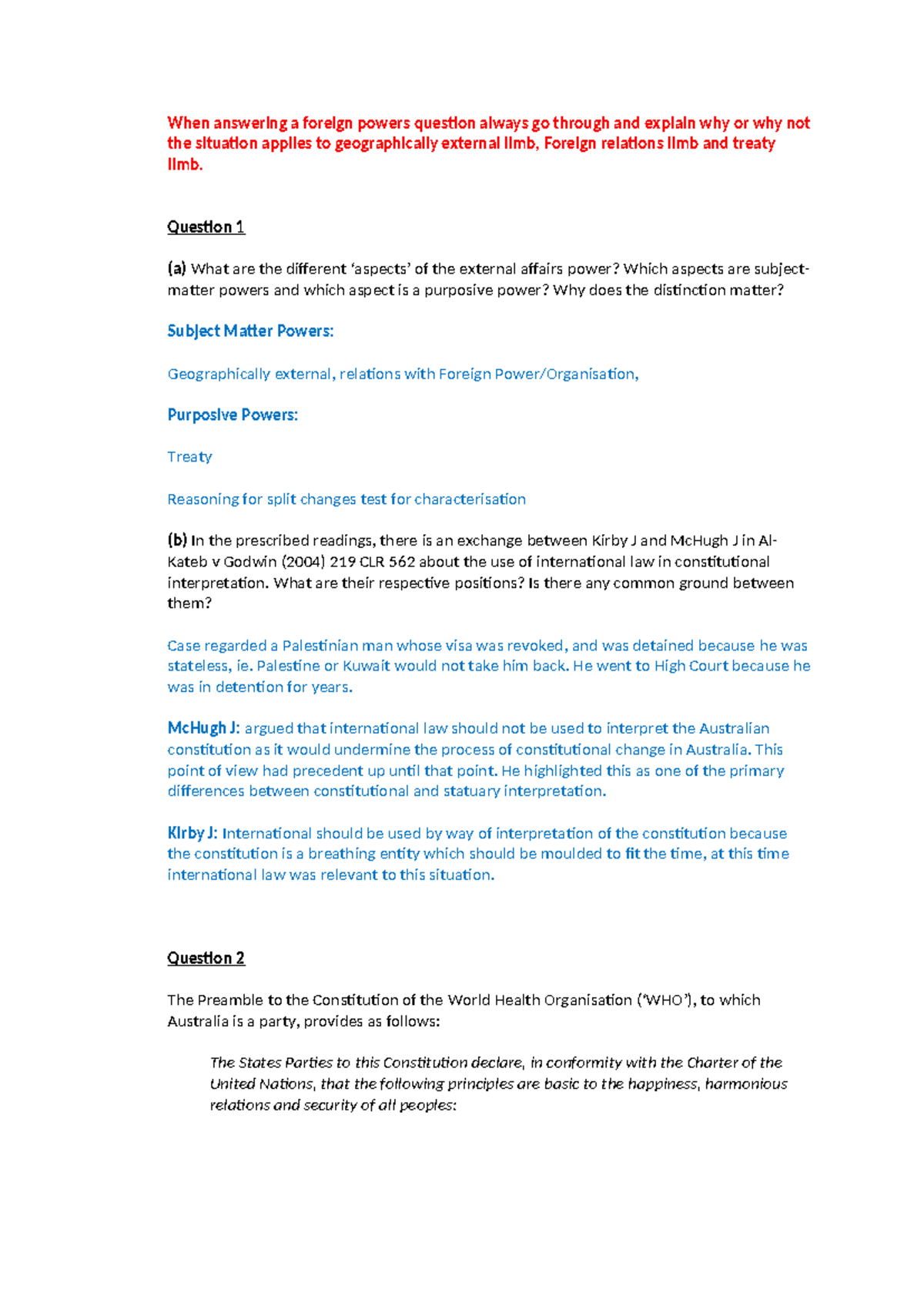 Module 4 Tutorial Notes: External Affairs Power & Constitutional ...