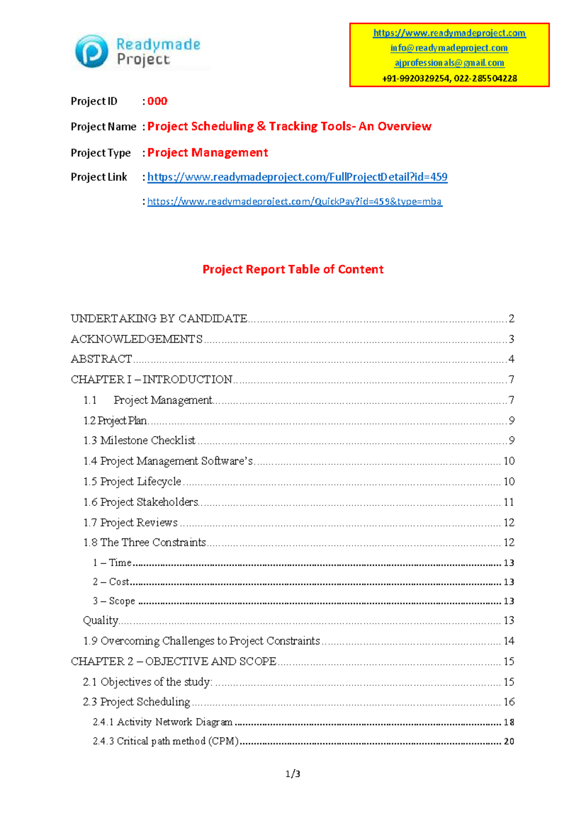 6375853408140457411327 MBA Project TOC - Project Name : Project ...