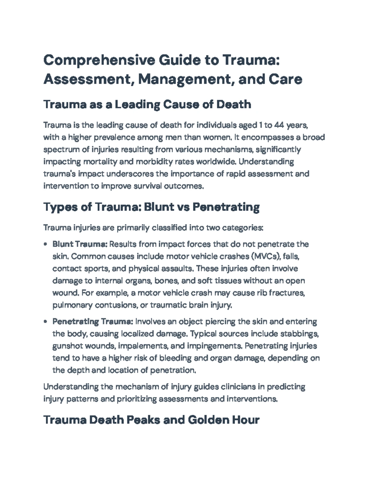 Comprehensive Trauma Management Overview: Assessment & Care Protocols ...