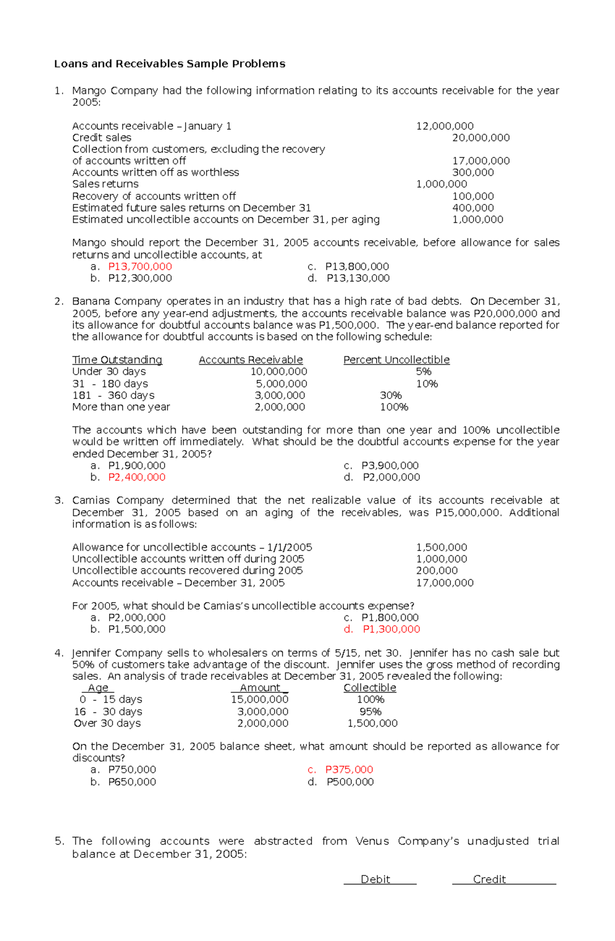 Loans and Receivables: Sample Problems for ACC101 Final Exam - Studocu