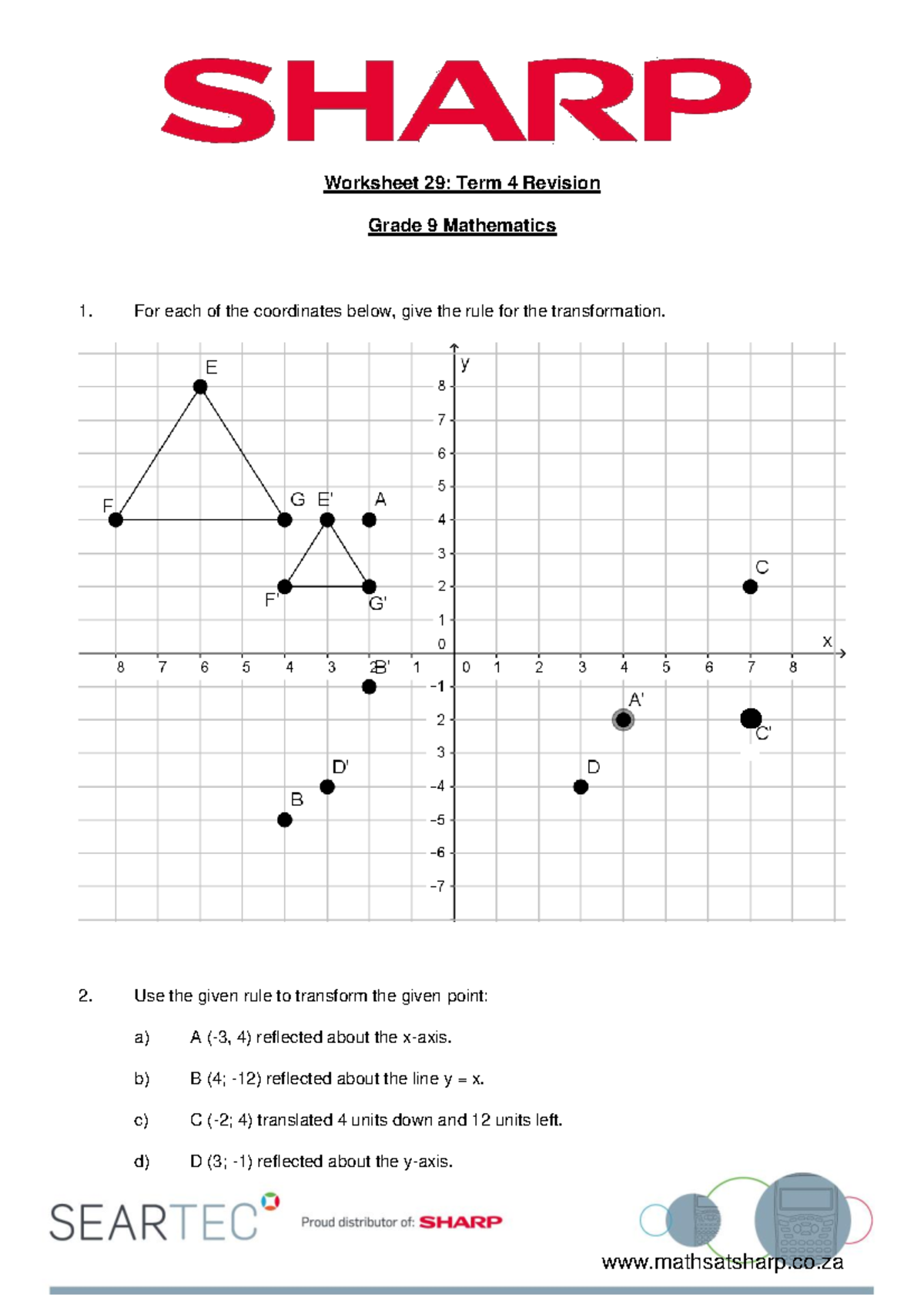 Term 4 Revision Worksheet: Grade 9 Math Transformations & Probability ...