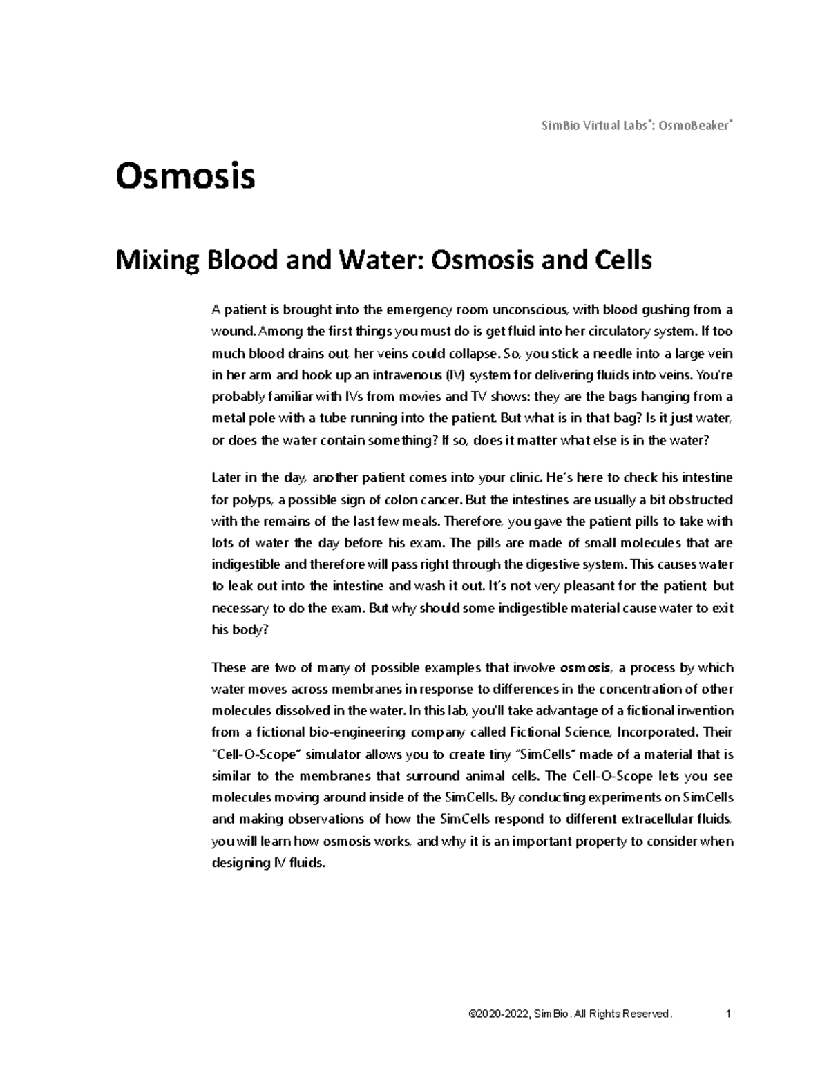 SimBio Lab: Understanding Osmosis in Blood and Water Solutions - Studocu